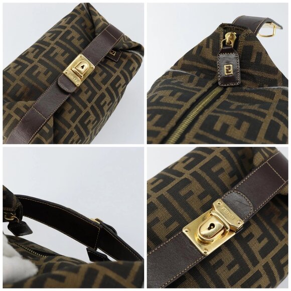 FENDI Zucca Canvas Vanity Hand Bag Black Brown Auth 146506 - Picture 16 of 16